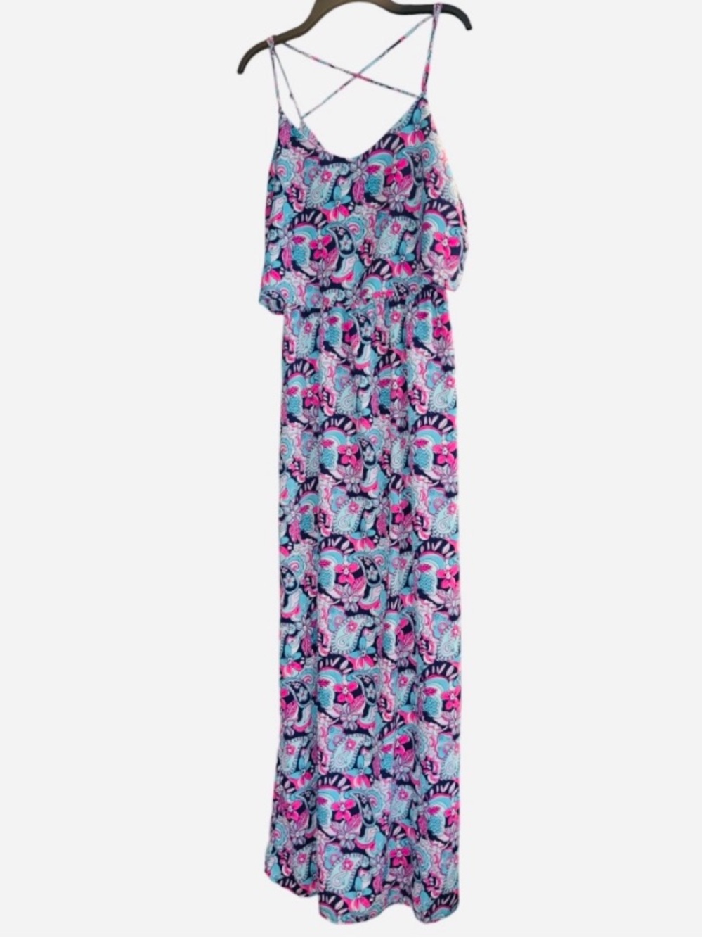 Altar'd State Pink & Blue Paisley Crisscross Maxi Dress
